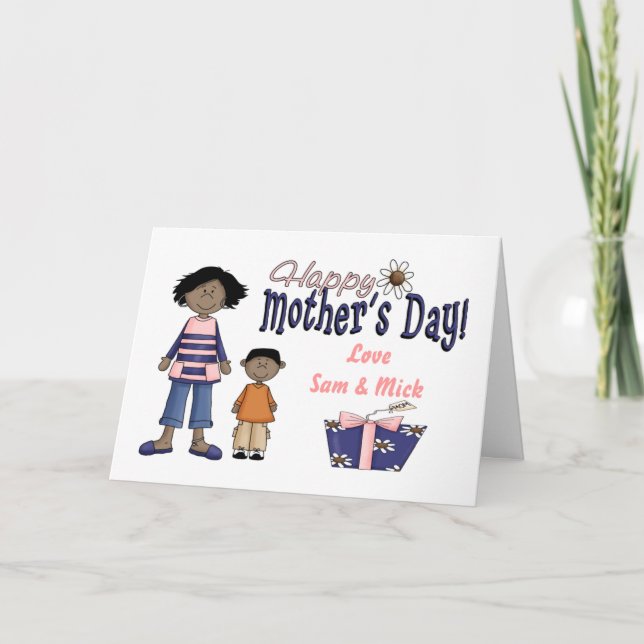 Cartão Feliz dia de as mães - Crianças e presentes (Frente)