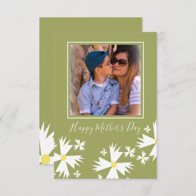Cartão Feliz Dia de as mães Daisy Florals Green (Frente/Verso)