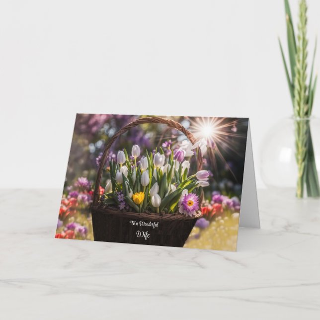 Cartão Feliz dia de as mães de Esposa com Flor de Brilham (Frente)