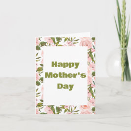 Cartão Feliz dia de as mães Floral Verde Cor-de-Rosa Eleg