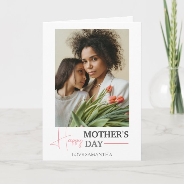 Cartão Feliz dia de as mães | Foto simples de script mode (Frente)