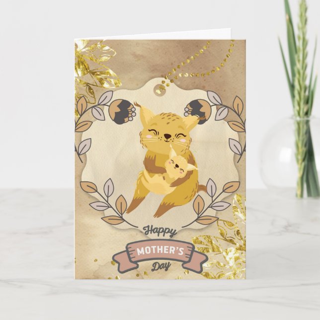 Cartão Feliz Dia de as mães, Gato e Gatinho (Frente)