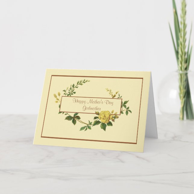 Cartão Feliz Dia de as mães Madrinha com Rosa Amarela (Frente)