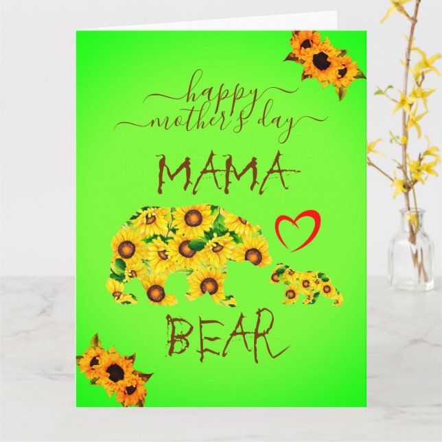 Cartão Feliz dia de as mães personalizado MAMA BEAR Sunfl (Flor Amarela)