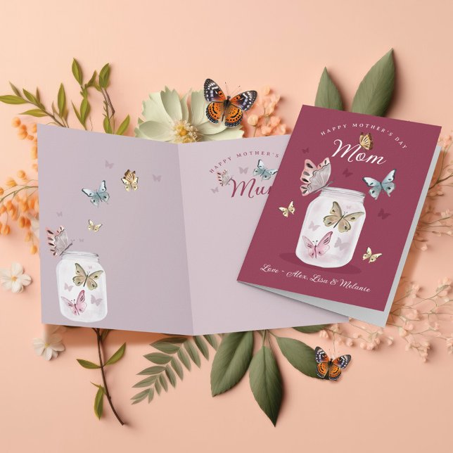 Cartão Feliz Dia de as mães Presente Mãe Borboletas Aquar (Happy Mother's Day Gift Mom Watercolor Butterflies Card)