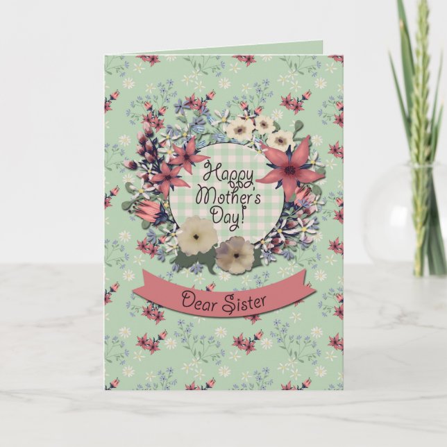 Cartão Feliz Dia de as mães, querida irmã (Frente)