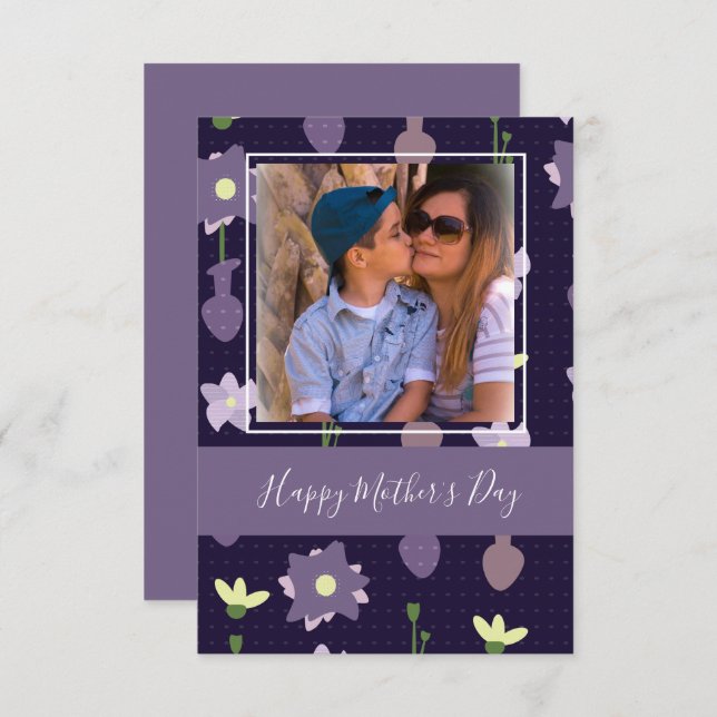 Cartão Feliz Dia de as mães Vase Florals Roxo (Frente/Verso)