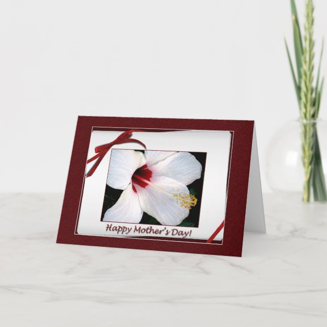 Cartão Feliz Dia de as mães White Hibiscus (Frente)