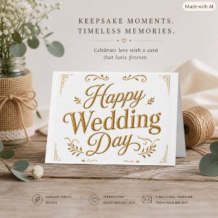 Cartão Feliz Dia de Casamento Topografia Dourada Cumprim