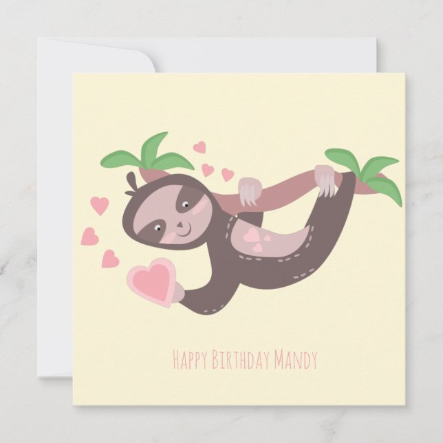Cartão Feliz dia de os namorados Sloth Hearts Aniversário (Frente)