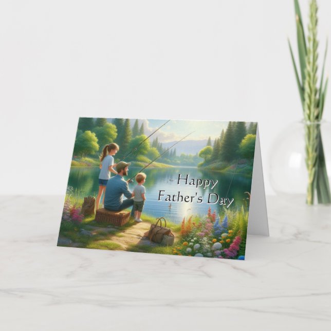 Cartão Feliz Dia de os pais foi pescar (Frente)