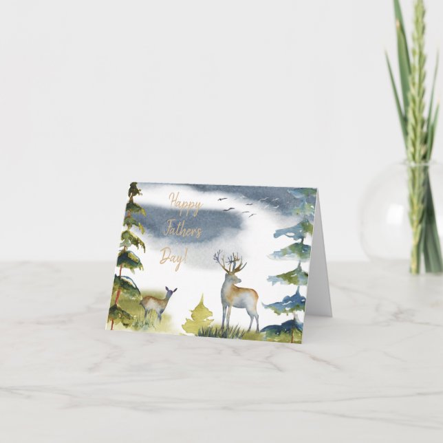 Cartão Feliz Dia de os pais Verde Caro Floresta Aquarela (Frente)