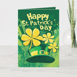 Cartão Feliz dia de São Patrício e chapéu de leprechaun