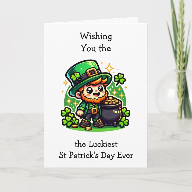 Cartão Feliz Dia de São Patrício Leprechaun (Frente)