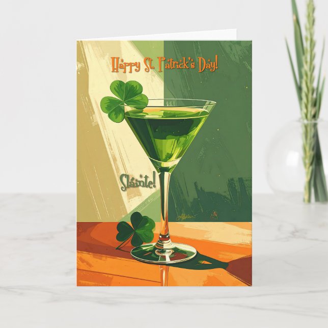 Cartão Feliz Dia de São Patrício Shamrock Martini  (Frente)