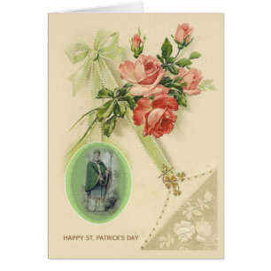 Cartão Feliz Dia de São Patrício Trevos Vintage Religioso