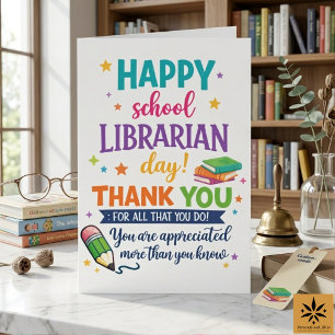 Cartão Feliz Dia do Bibliotecário Escolar   Obrigado Bibl