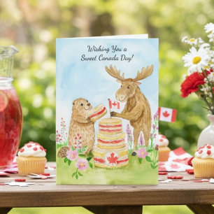 Cartão Feliz Dia do Canadá Bolo de Castor e Alce