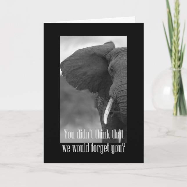 Cartão Feliz Dia do Chefe com o elefante preto e branco (Frente)