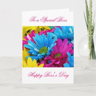 Cartão Feliz Dia do Chefe para a chefe feminina com flore