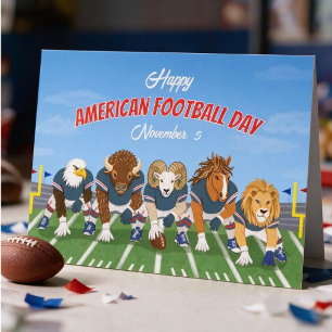 Cartão Feliz Dia do Futebol Americano com Animais