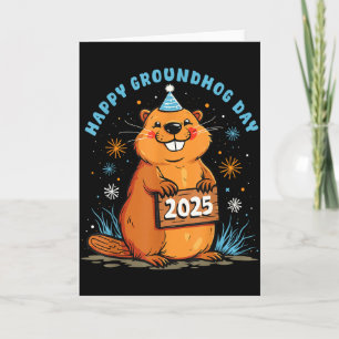Cartão Feliz Dia do Groundhog 2025 Crianças Meninos Menin