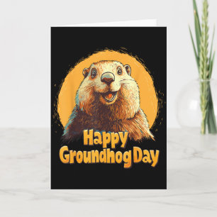 Cartão Feliz Dia do Groundhog 2025 Decoração Divertida do
