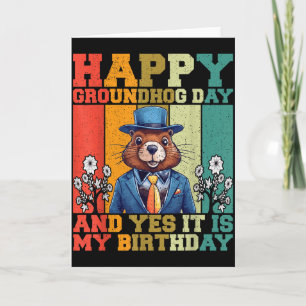 Cartão Feliz Dia do Groundhog 2025 Funny Marmota Retro Am