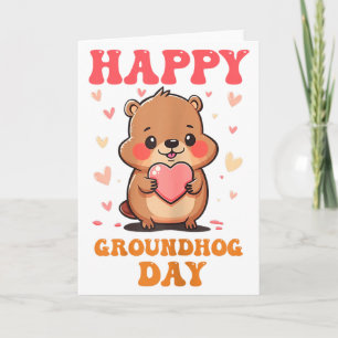 Cartão Feliz Dia do Groundhog Arte Gráfica Feminina Fofa