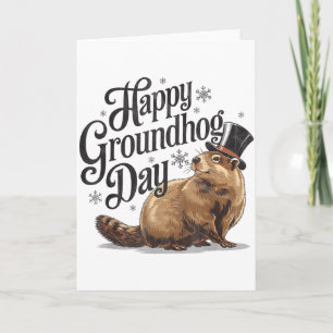 Cartão Feliz Dia do Groundhog Fantasia de Ground Hog Anim