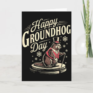 Cartão Feliz Dia do Groundhog Fantasia de Homem de Animal