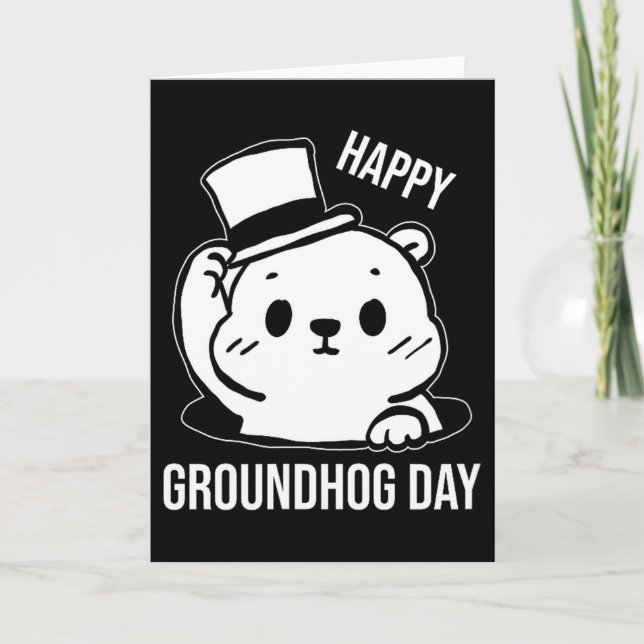 Cartão Feliz Dia do Groundhog Line Art  (Frente)