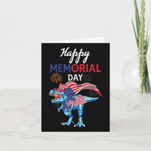 Cartão Feliz Dia do Memorial 4 de Julho Dinossauro Fogos