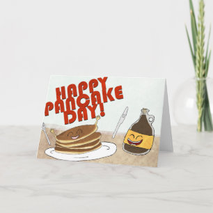 Cartão Feliz Dia do Pancake! Design de desenho animado.