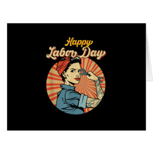 Cartão Feliz Dia do Trabalho Rapariga Forte Empregada