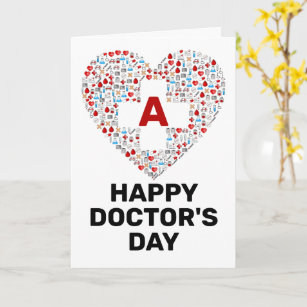 Cartão Feliz dia dos médicos com monograma médico cardíac