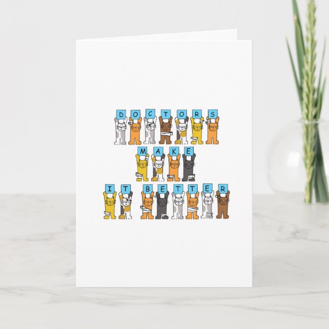 Cartão Feliz Dia dos Médicos Gatos de Cartoon em Bandages (Frente)