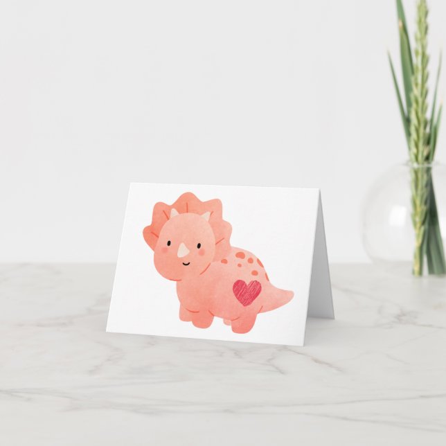Cartão Feliz Dia dos Namorados  Aquarela Dinossauro & Cor (Frente)