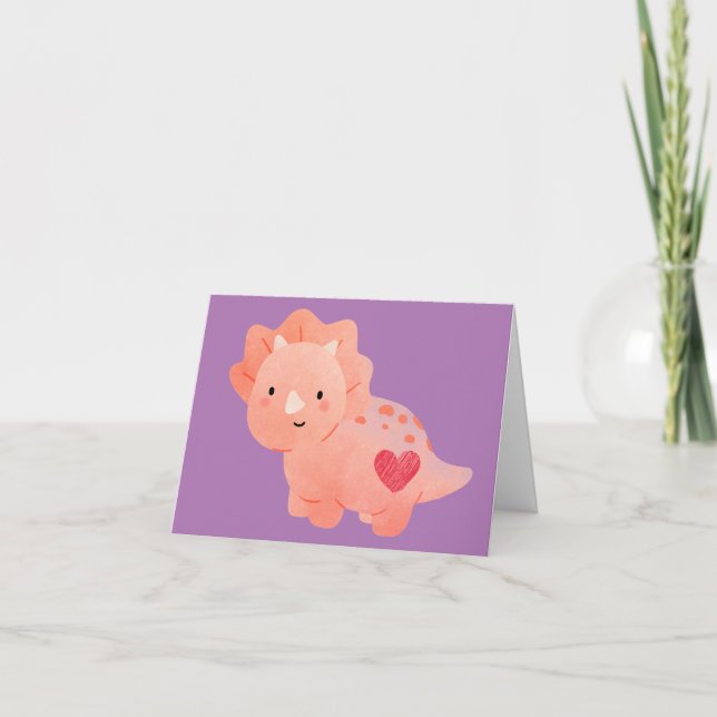 Cartão Feliz Dia dos Namorados Aquarela Dinossauro & Cora (Frente)