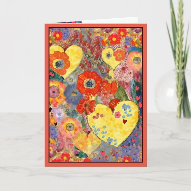 Cartão Feliz Dia dos Namorados com corações e flor (Frente)