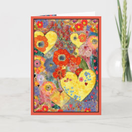 Cartão Feliz Dia dos Namorados com corações e flor