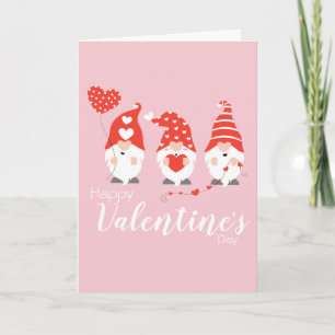 Cartão Feliz Dia dos Namorados Gnomos Vermelho Rosa