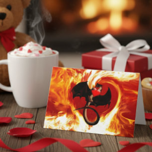Cartão Feliz dia dos namorados Red Dragon Fire Heart
