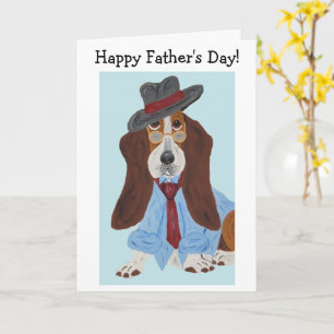 Cartão Feliz Dia dos Pais Basset Hound de Camisa e gravat