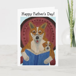 Cartão Feliz Dia dos Pais Corgi lendo para Cachorro