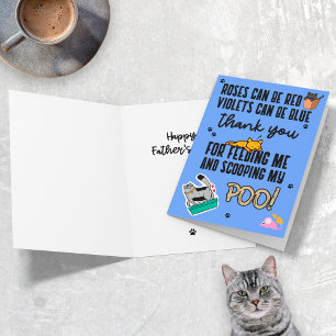 Cartão Feliz Dia dos Pais Engraçado Azul Fofo Da Gata