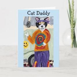 Cartão Feliz Dia dos Pais Gato Papai Hippie Gato Tuxedo