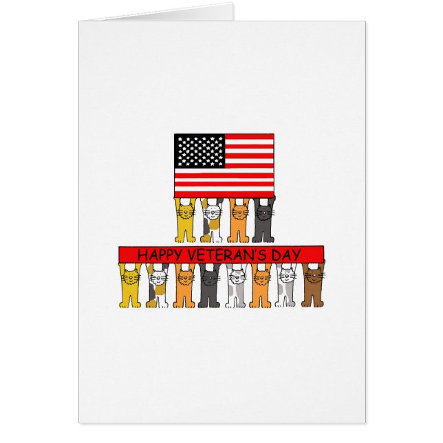 Cartão Feliz Dia dos Veteranos Gatos de Cartoon (Frente)