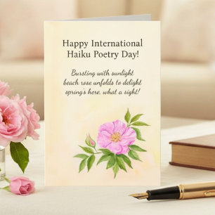Cartão Feliz Dia Internacional da Poesia Haiku Rosa de Pr