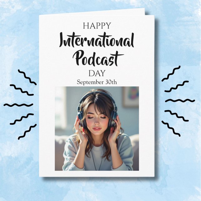 Cartão Feliz Dia Internacional do Podcast! 30 de setembro (Criador carregado)